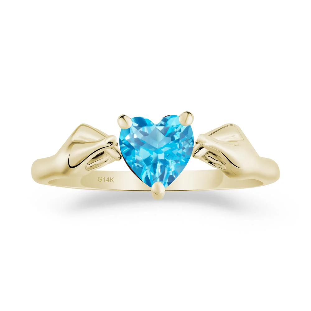 Heart Shaped Swiss Blue Topaz Ring with Finger Heart - Image 6