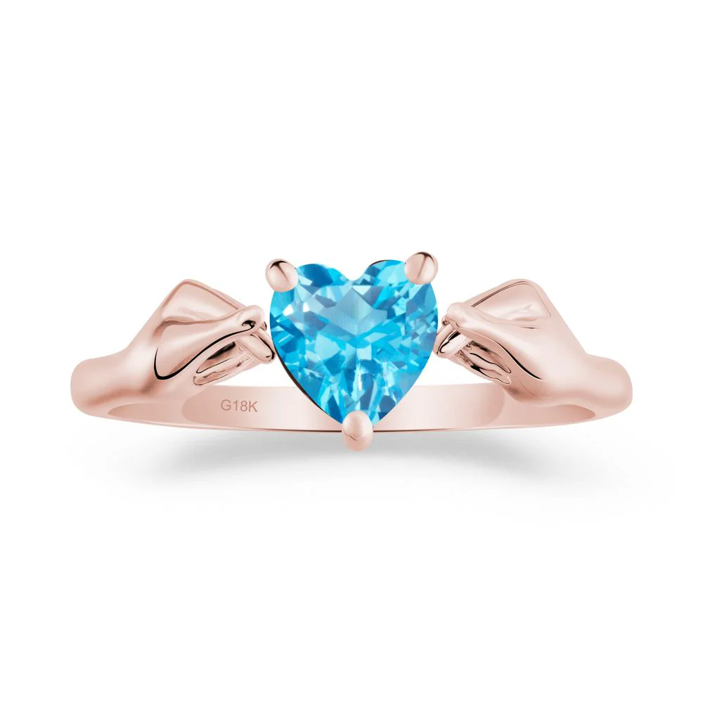 Heart Shaped Swiss Blue Topaz Ring with Finger Heart - Image 8