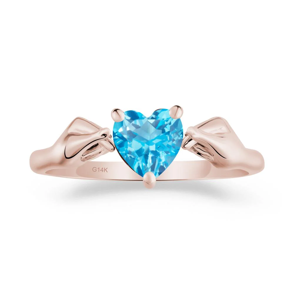 Heart Shaped Swiss Blue Topaz Ring with Finger Heart - Image 9