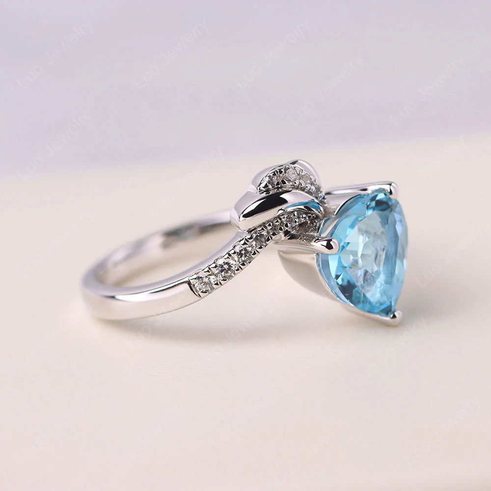 Heart Shaped Swiss Blue Topaz Strawberry Ring - Image 2