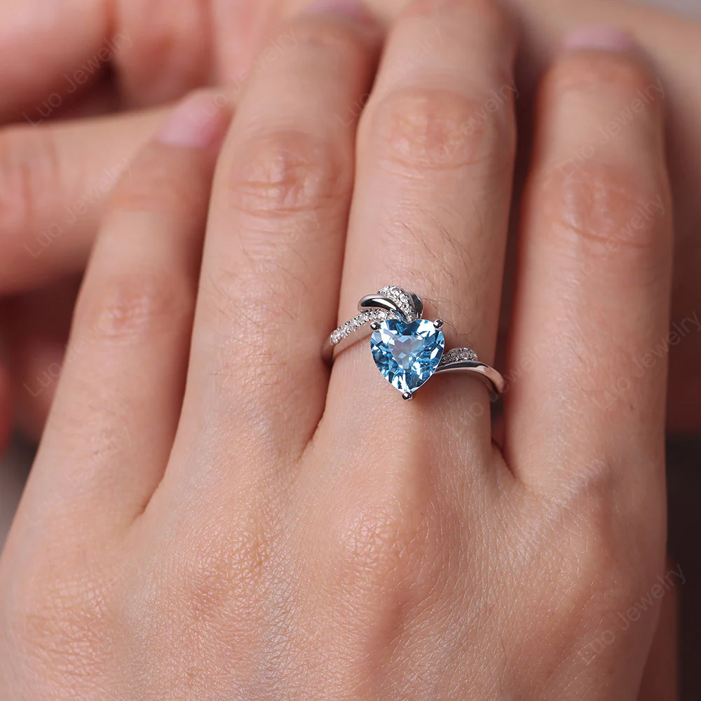 Heart Shaped Swiss Blue Topaz Strawberry Ring - Image 5