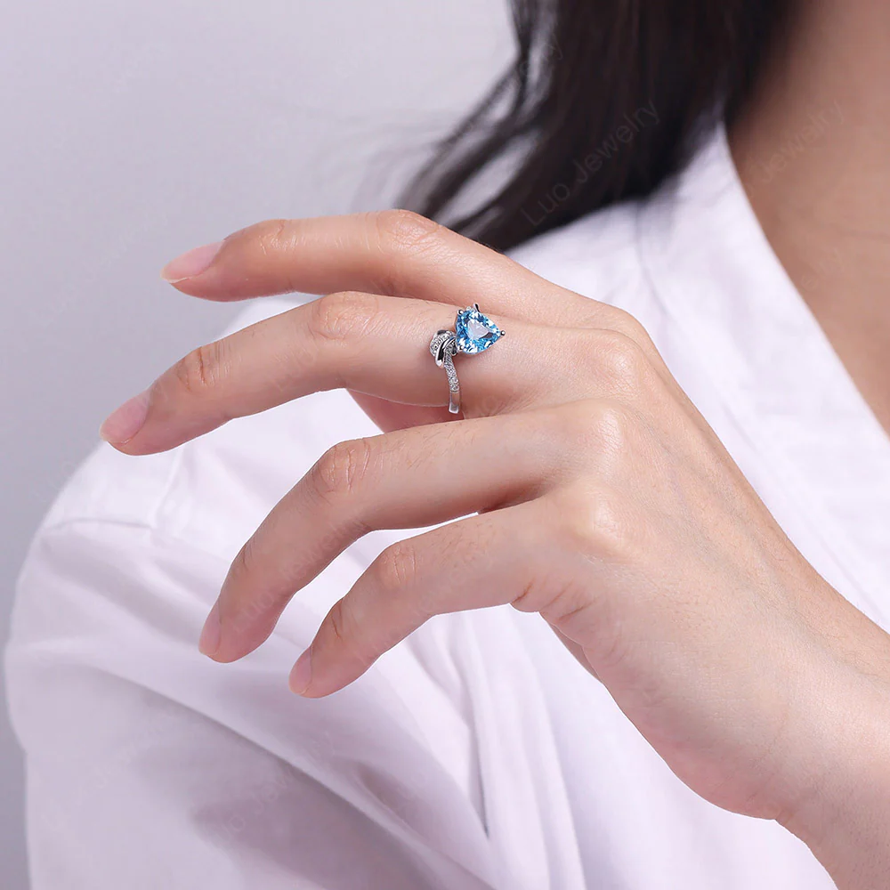 Heart Shaped Swiss Blue Topaz Strawberry Ring - Image 6