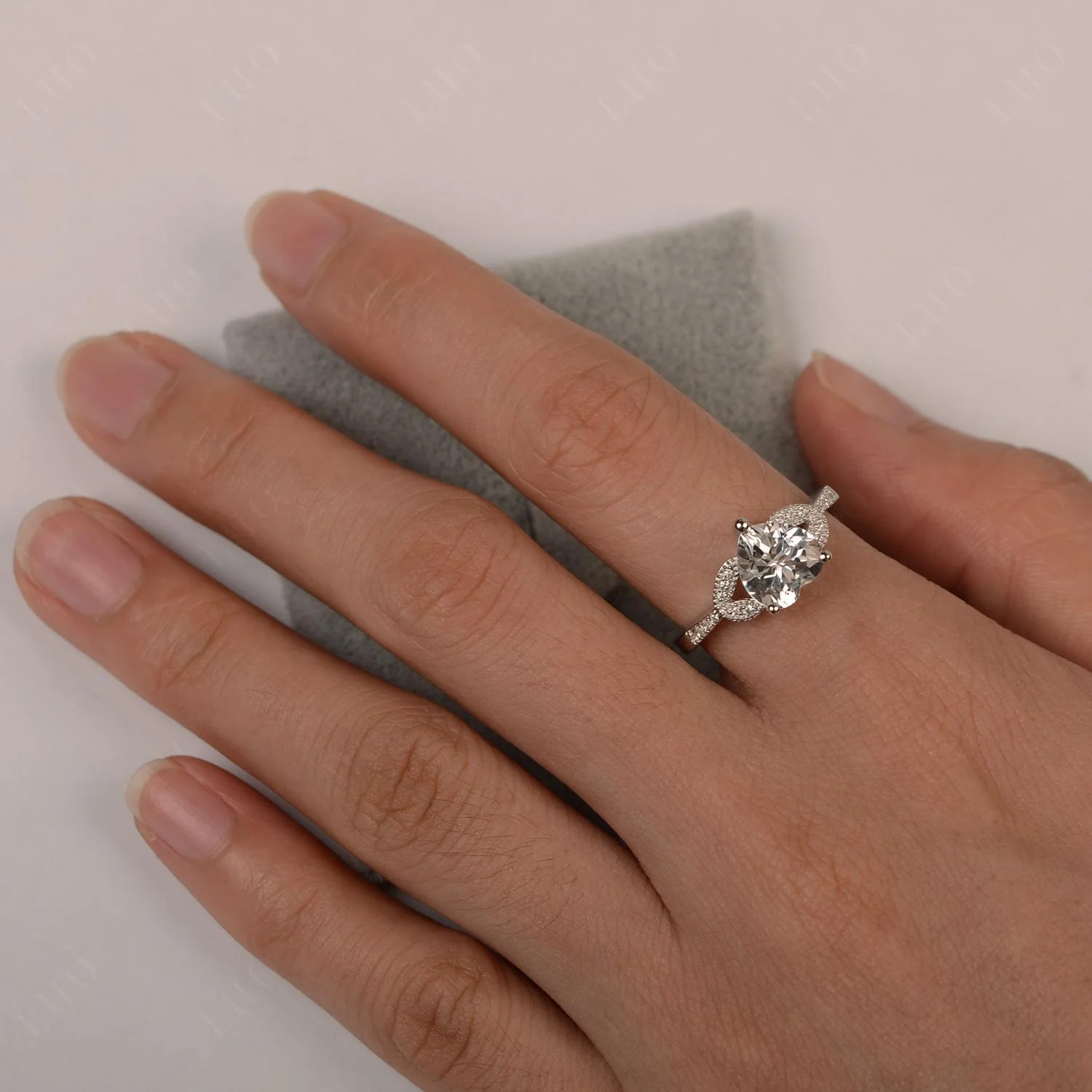 Heart Shaped White Topaz Engagement Ring - Image 12