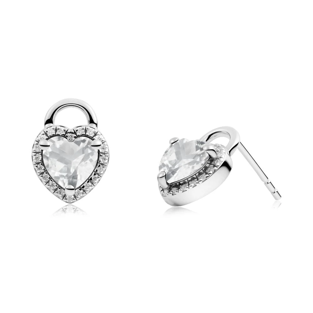 Heart Shaped White Topaz Halo Stud Earrings - Image 9