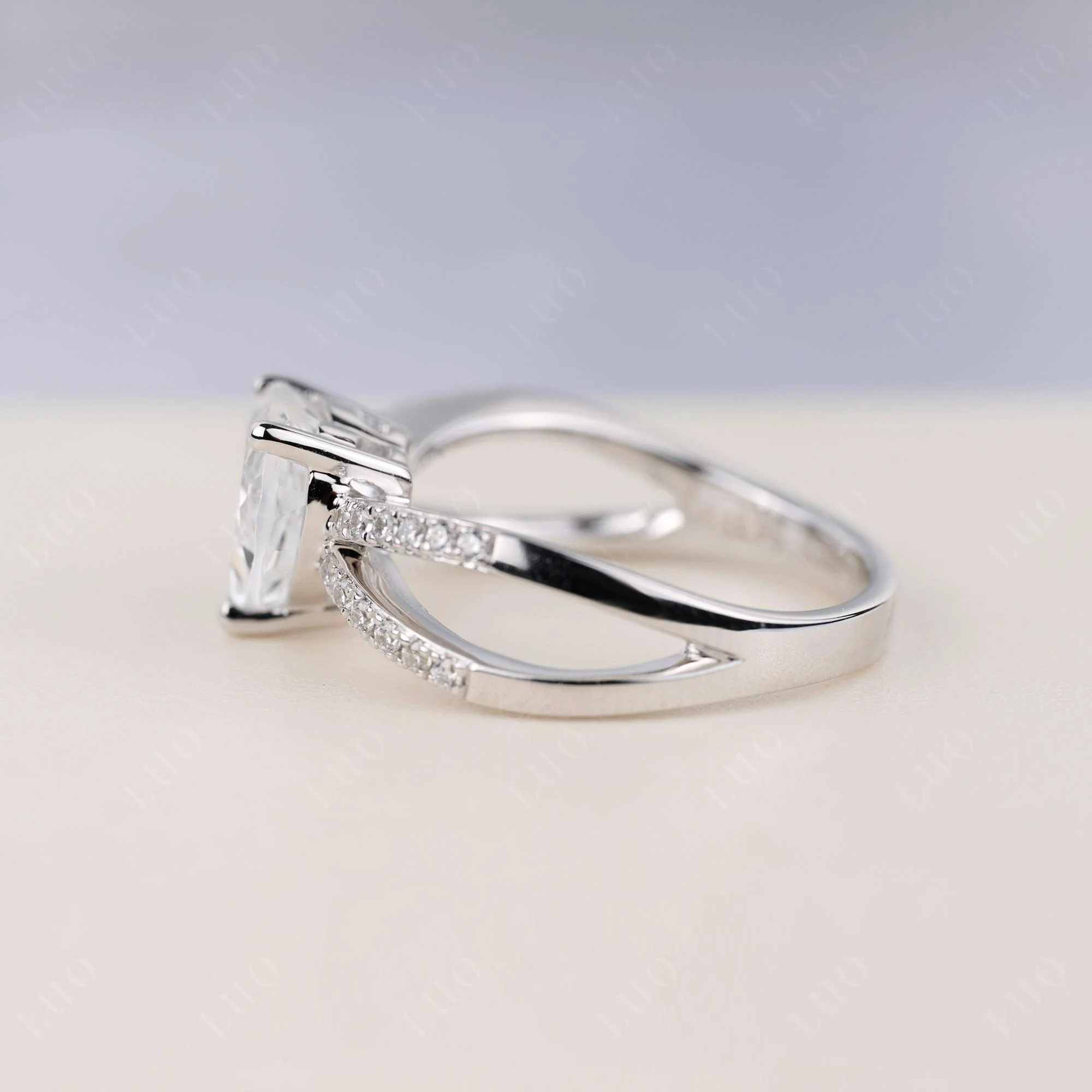 Heart Shaped White Topaz Ring Split Shank - Image 3