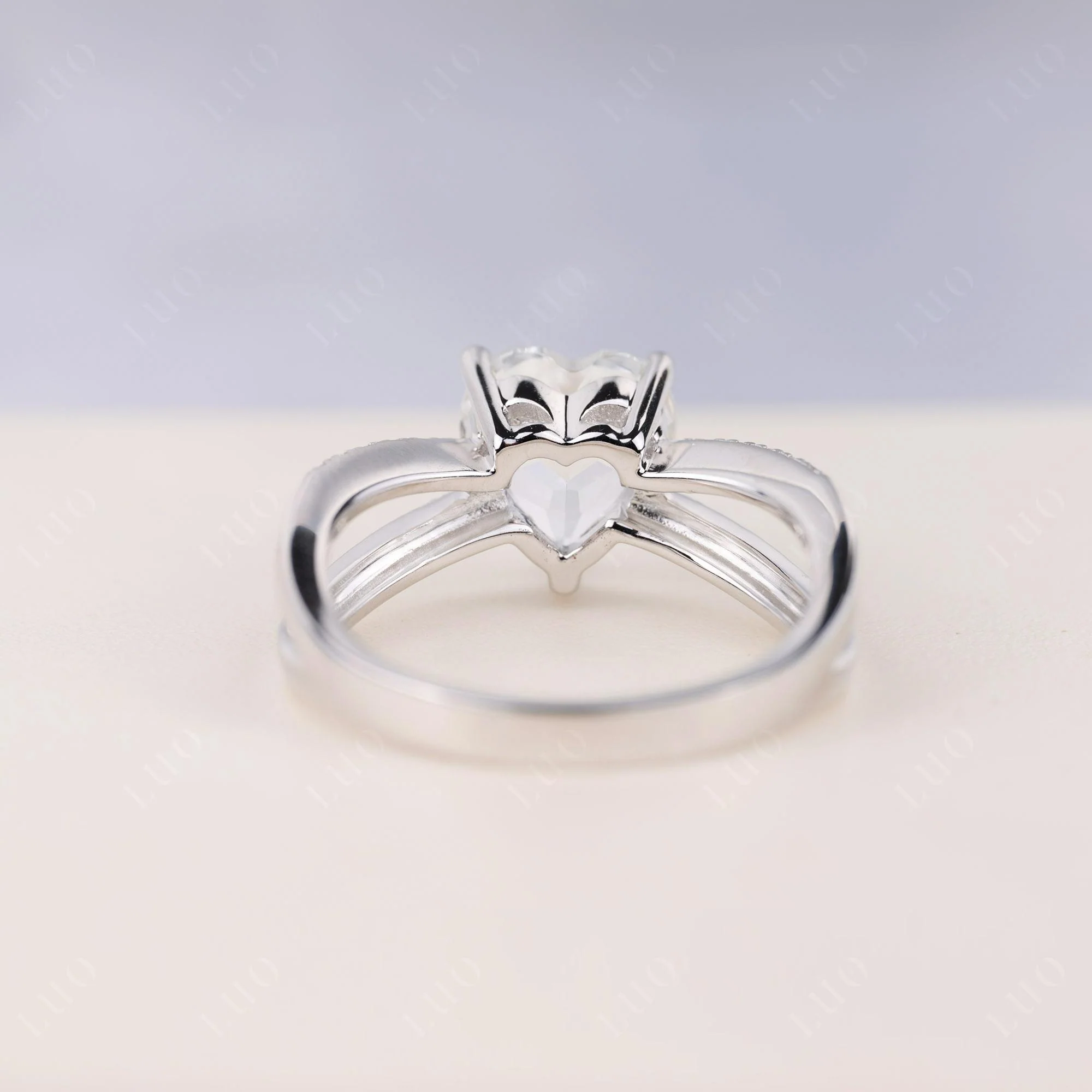 Heart Shaped White Topaz Ring Split Shank - Image 4