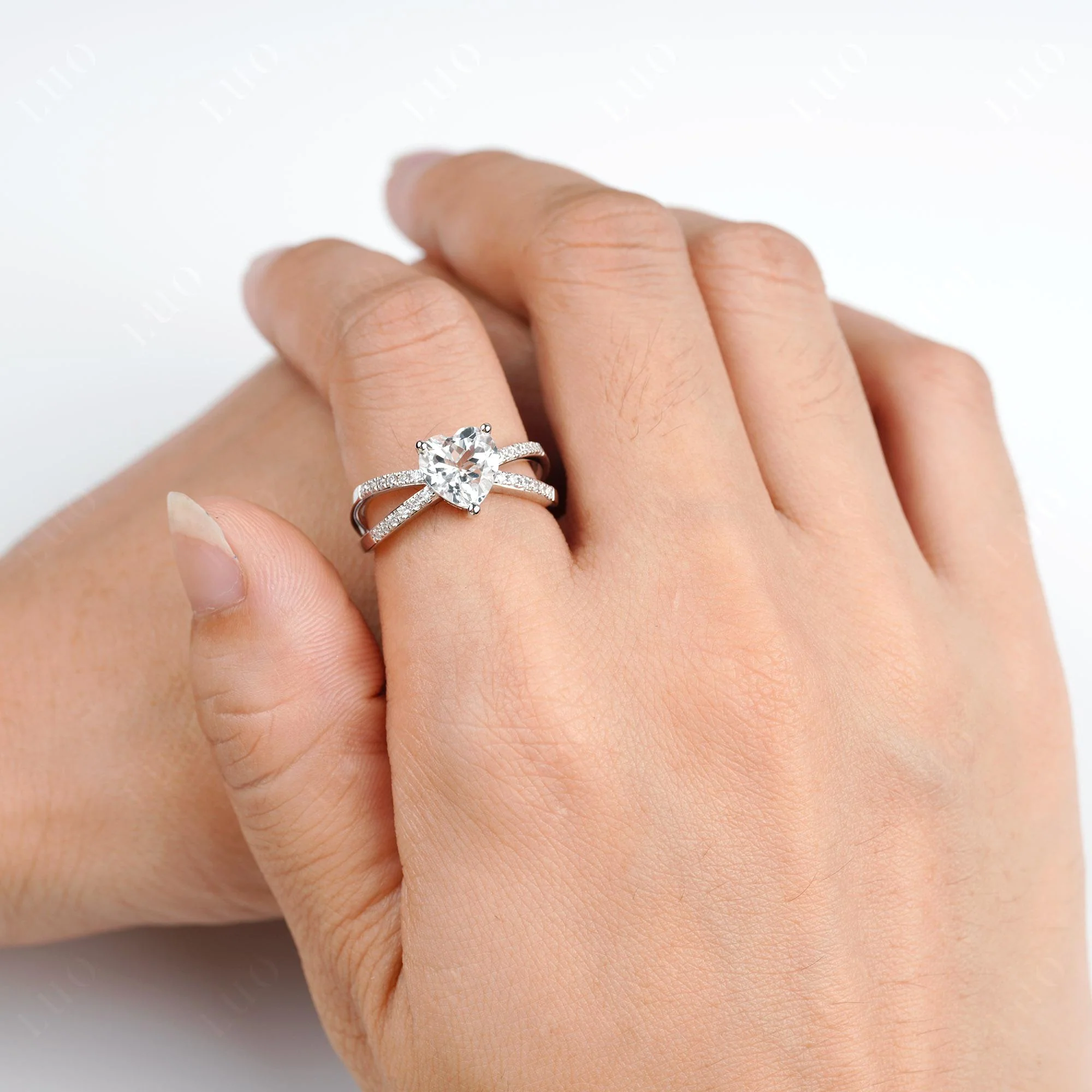 Heart Shaped White Topaz Ring Split Shank - Image 5