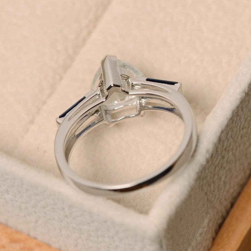 Heart Shaped White Topaz Ring with Baguette - Image 3