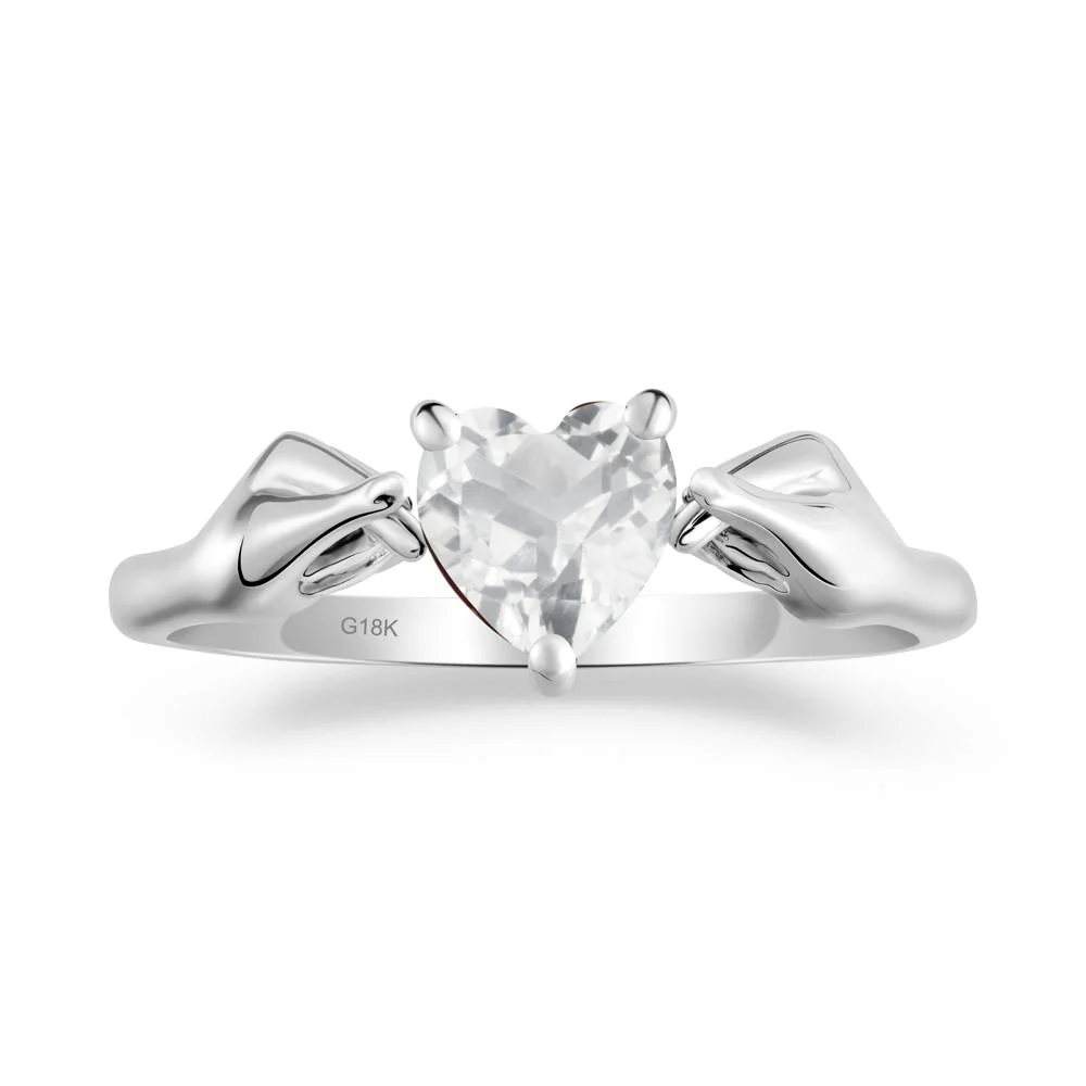 Heart Shaped White Topaz Ring with Finger Heart - Image 6