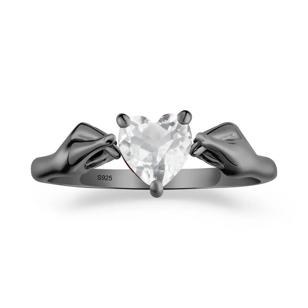 Heart Shaped White Topaz Ring with Finger Heart - Image 7