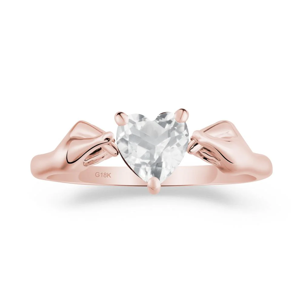 Heart Shaped White Topaz Ring with Finger Heart - Image 8