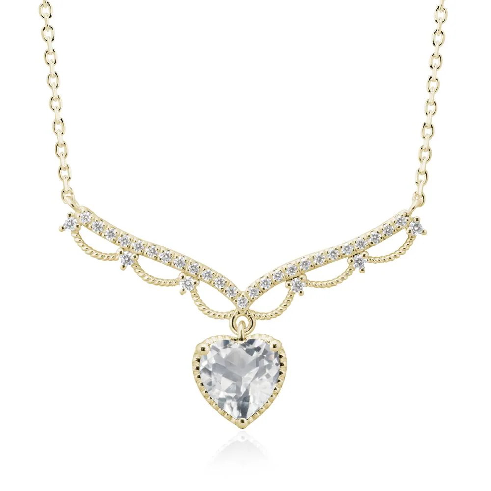 Heart Shaped White Topaz V Shaped Necklace - Image 4