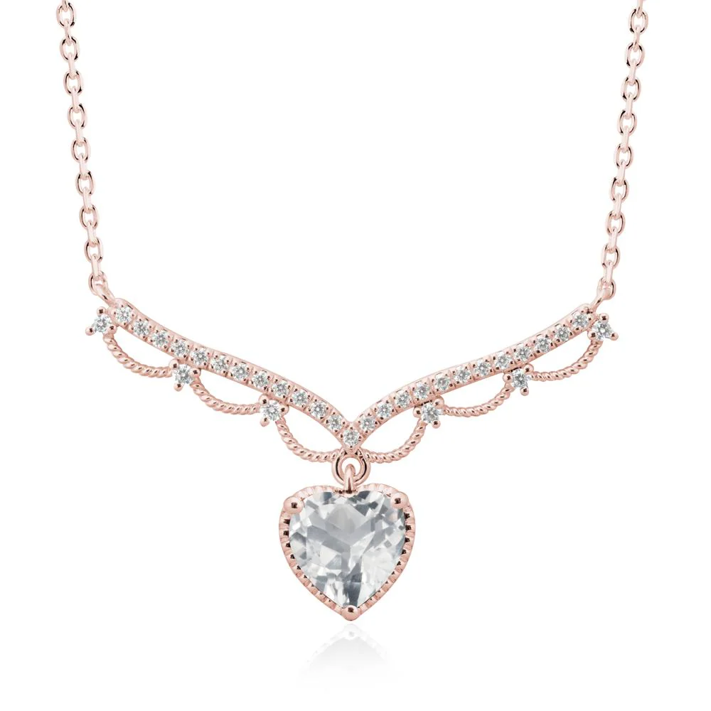 Heart Shaped White Topaz V Shaped Necklace - Image 5
