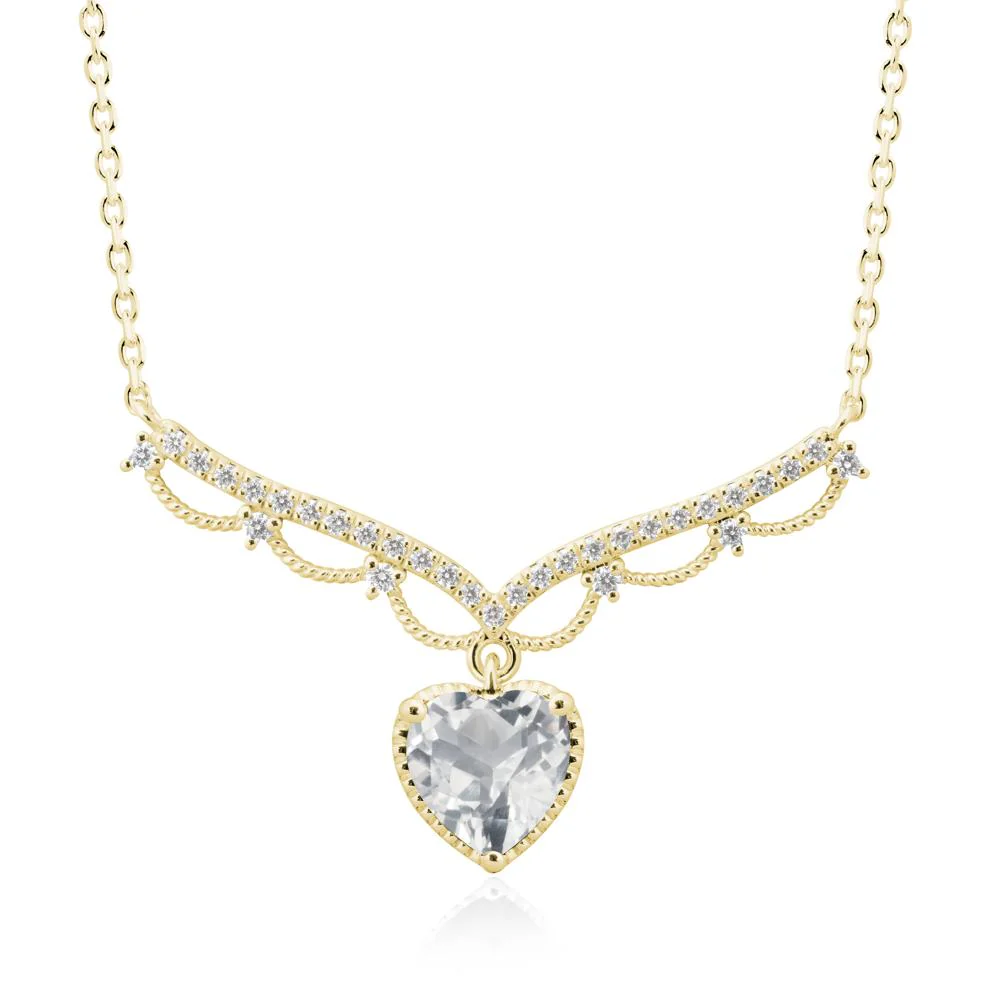 Heart Shaped White Topaz V Shaped Necklace - Image 7