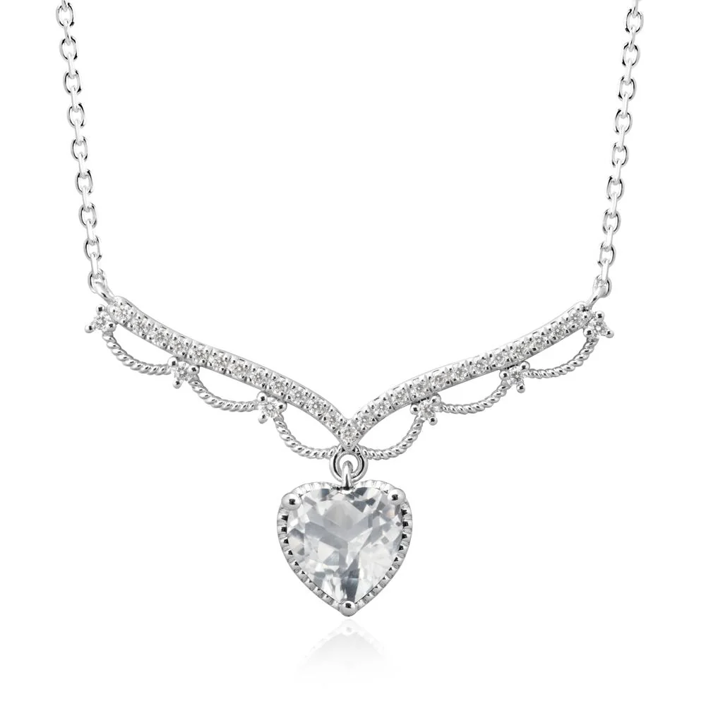 Heart Shaped White Topaz V Shaped Necklace - Image 9