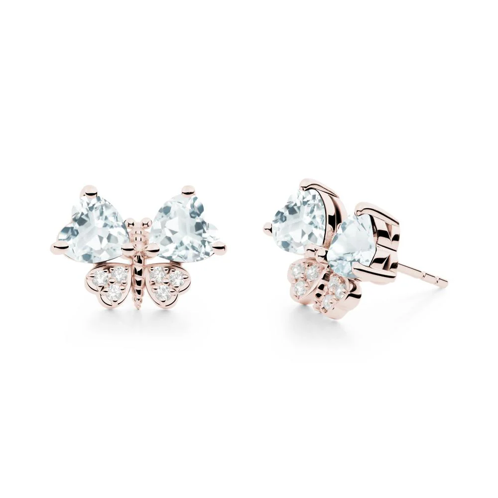 Heart Shaped Wings Butterfly Aquamarine Earrings