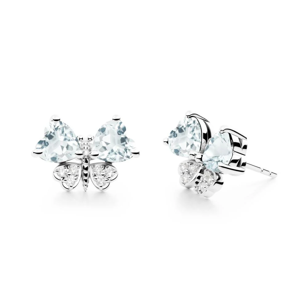 Heart Shaped Wings Butterfly Aquamarine Earrings - Image 2