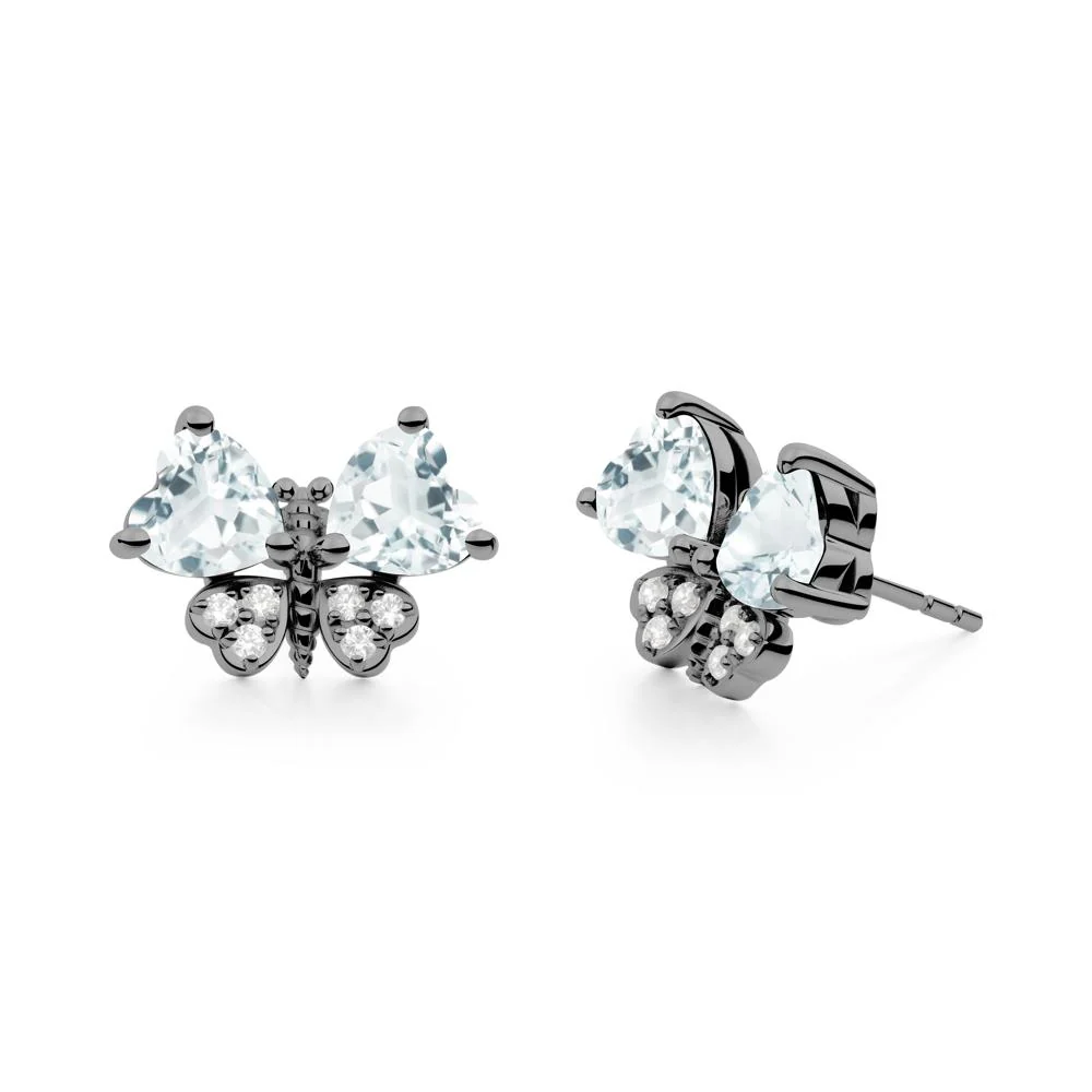 Heart Shaped Wings Butterfly Aquamarine Earrings - Image 5