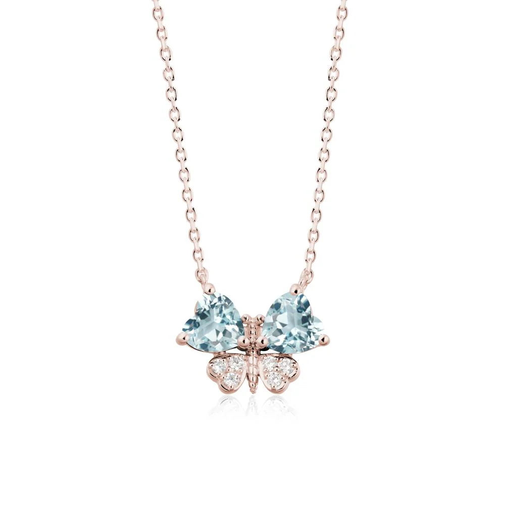 Heart Shaped Wings Butterfly Aquamarine Necklace