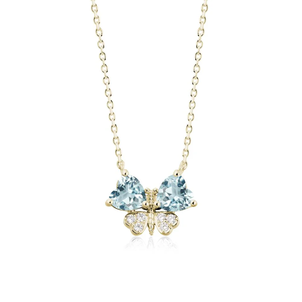 Heart Shaped Wings Butterfly Aquamarine Necklace - Image 3