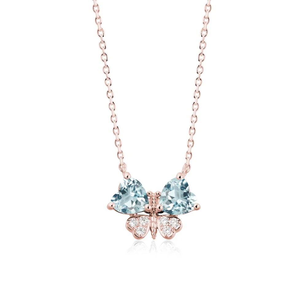 Heart Shaped Wings Butterfly Aquamarine Necklace - Image 4