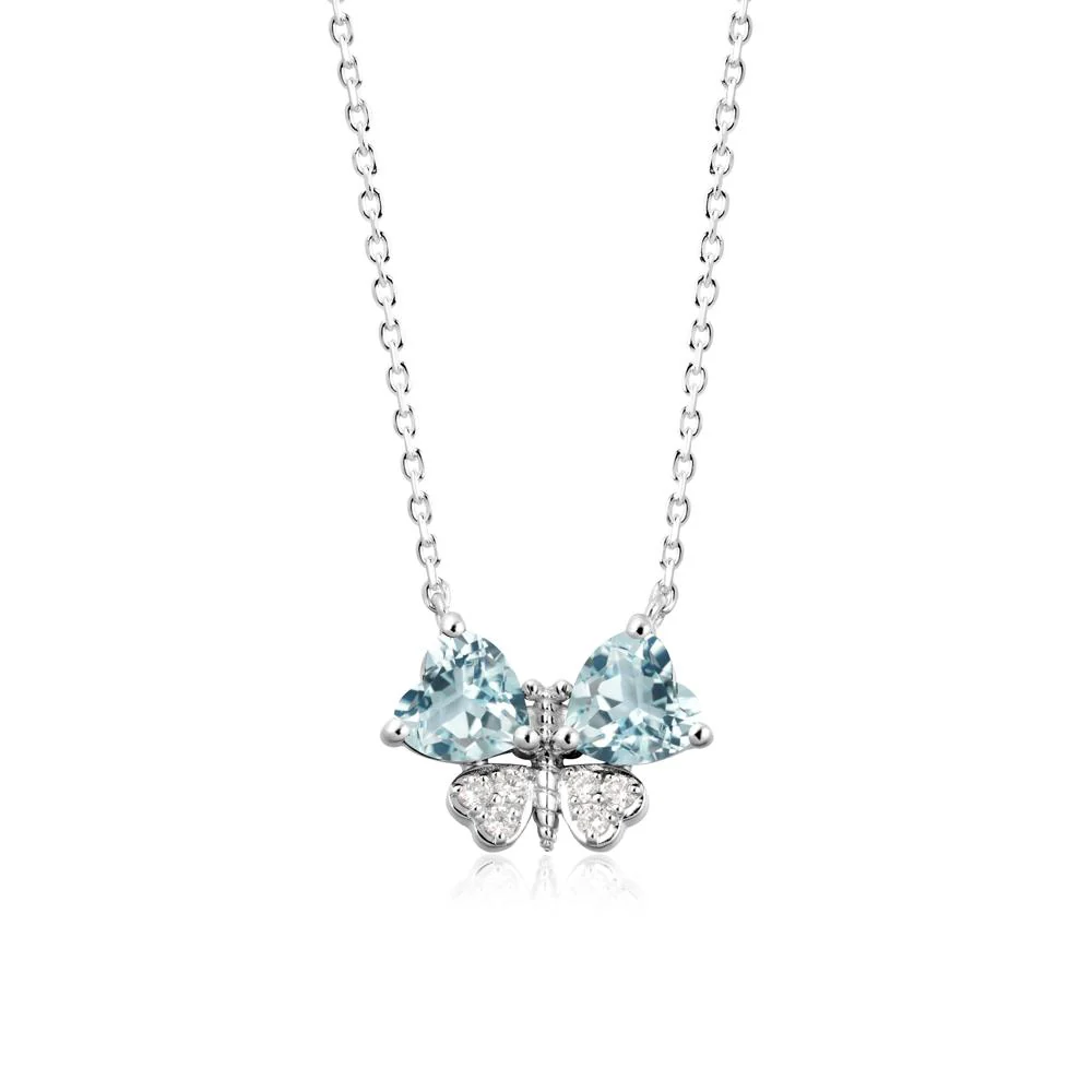 Heart Shaped Wings Butterfly Aquamarine Necklace - Image 5