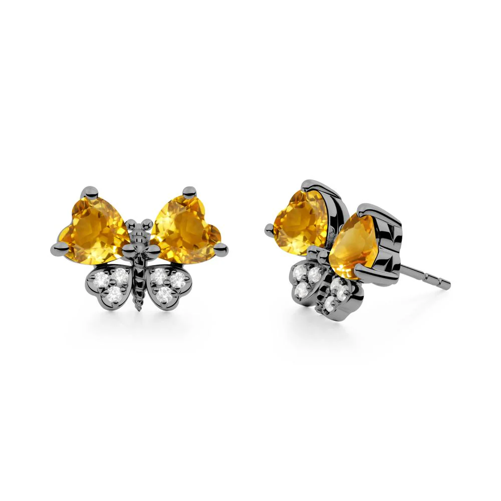 Heart Shaped Wings Butterfly Citrine Earrings