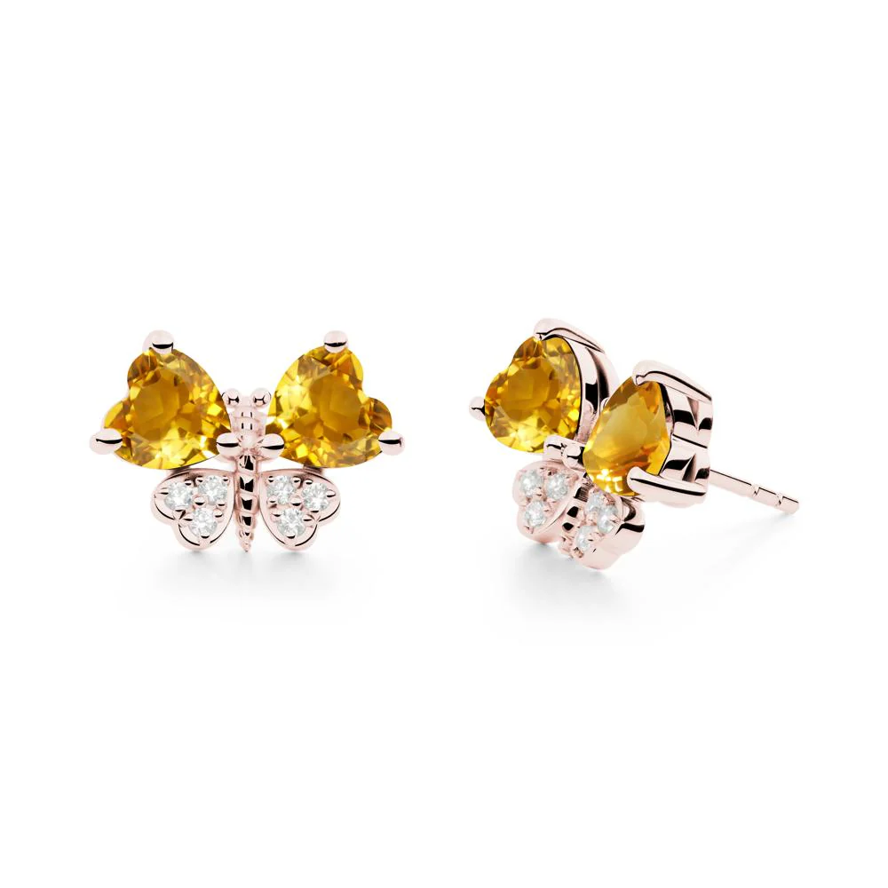 Heart Shaped Wings Butterfly Citrine Earrings - Image 4