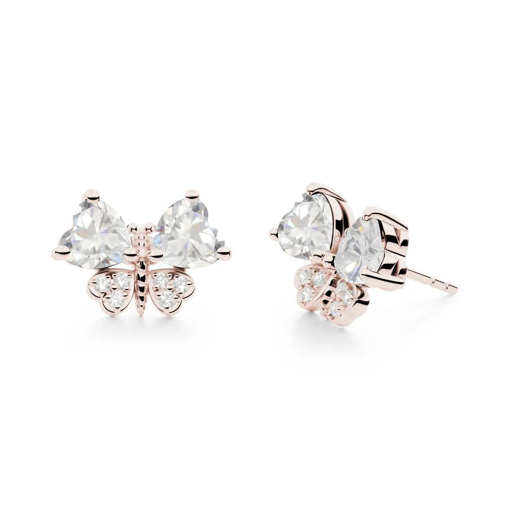 Heart Shaped Wings Butterfly Cubic Zirconia Earrings - Image 2