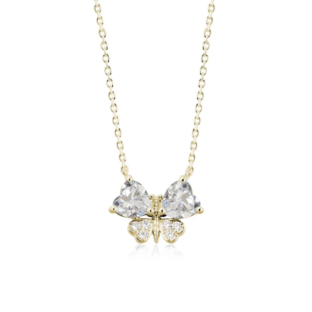 Heart Shaped Wings Butterfly Cubic Zirconia Necklace