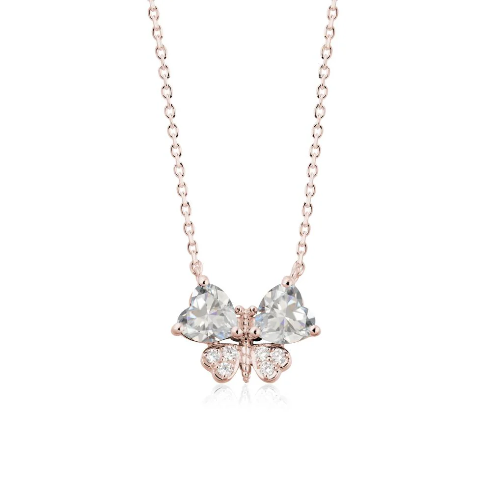 Heart Shaped Wings Butterfly Cubic Zirconia Necklace - Image 2