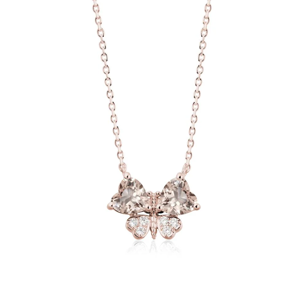 Heart Shaped Wings Butterfly Morganite Necklace - Image 2
