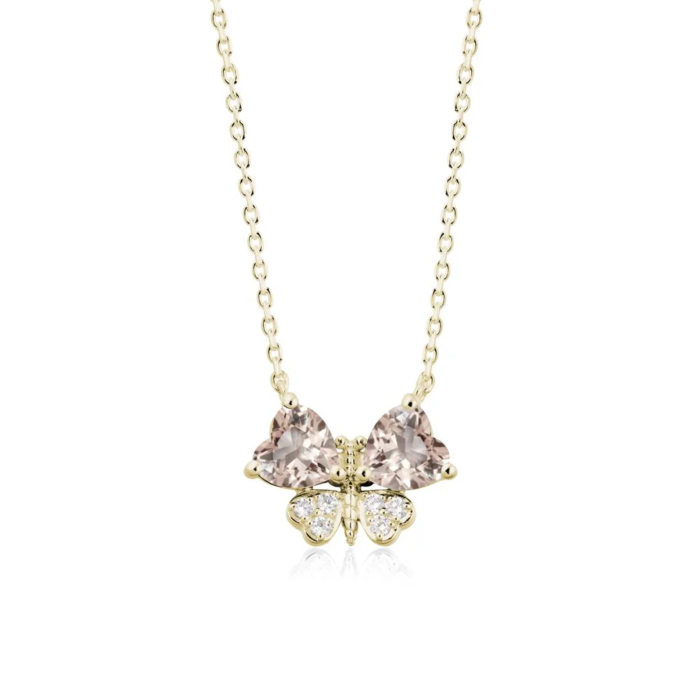 Heart Shaped Wings Butterfly Morganite Necklace - Image 3