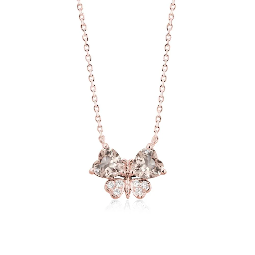 Heart Shaped Wings Butterfly Morganite Necklace - Image 4
