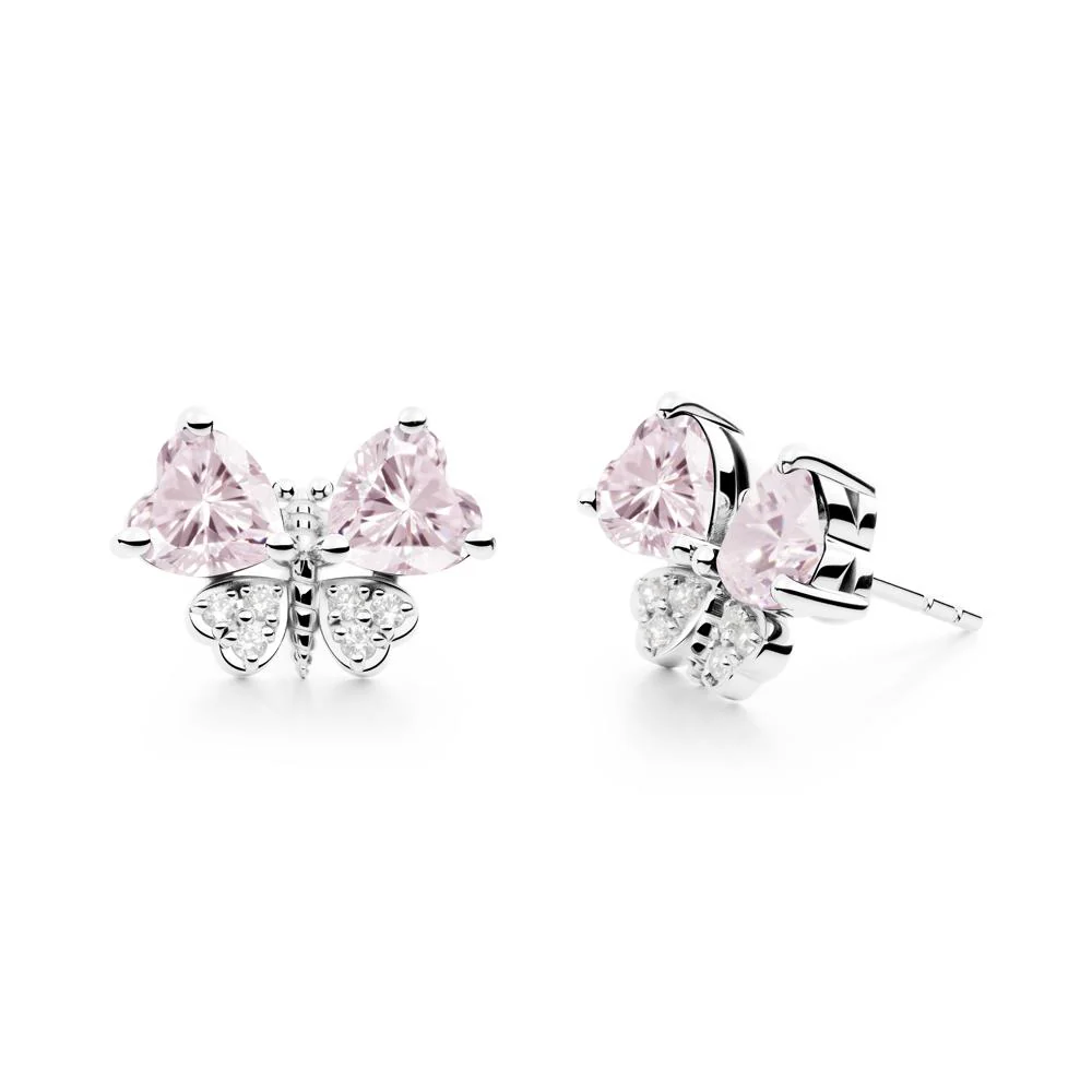 Heart Shaped Wings Butterfly Pink Cubic Zirconia Earrings - Image 2