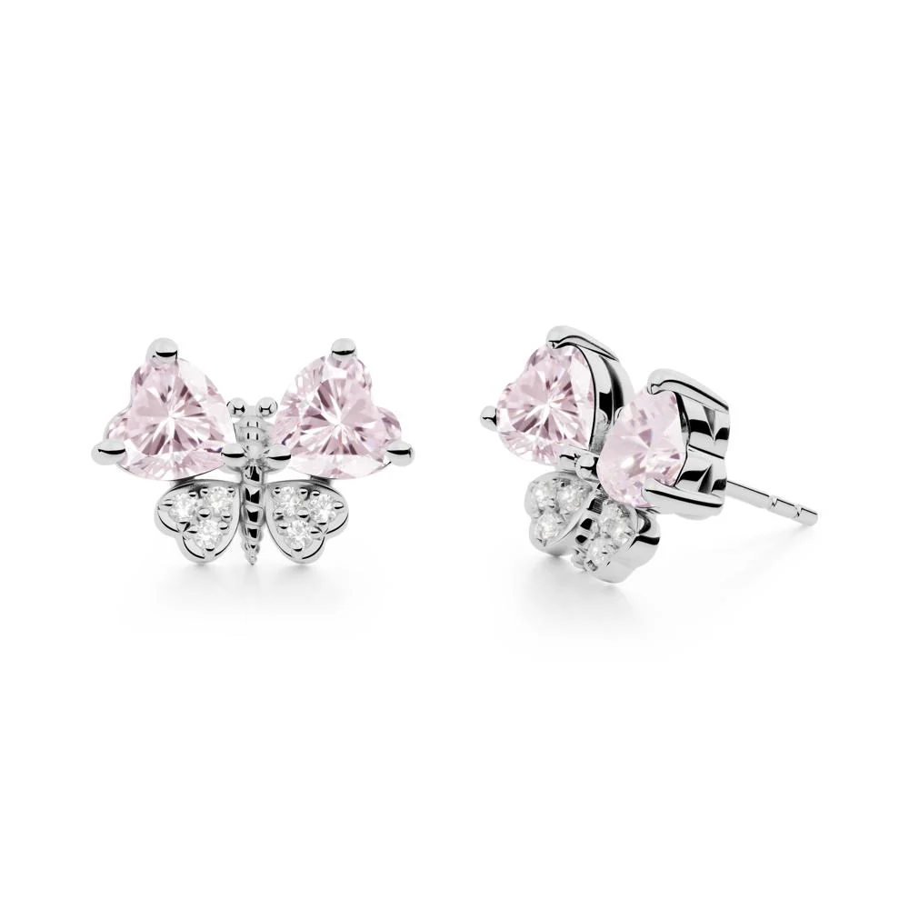 Heart Shaped Wings Butterfly Pink Cubic Zirconia Earrings - Image 4