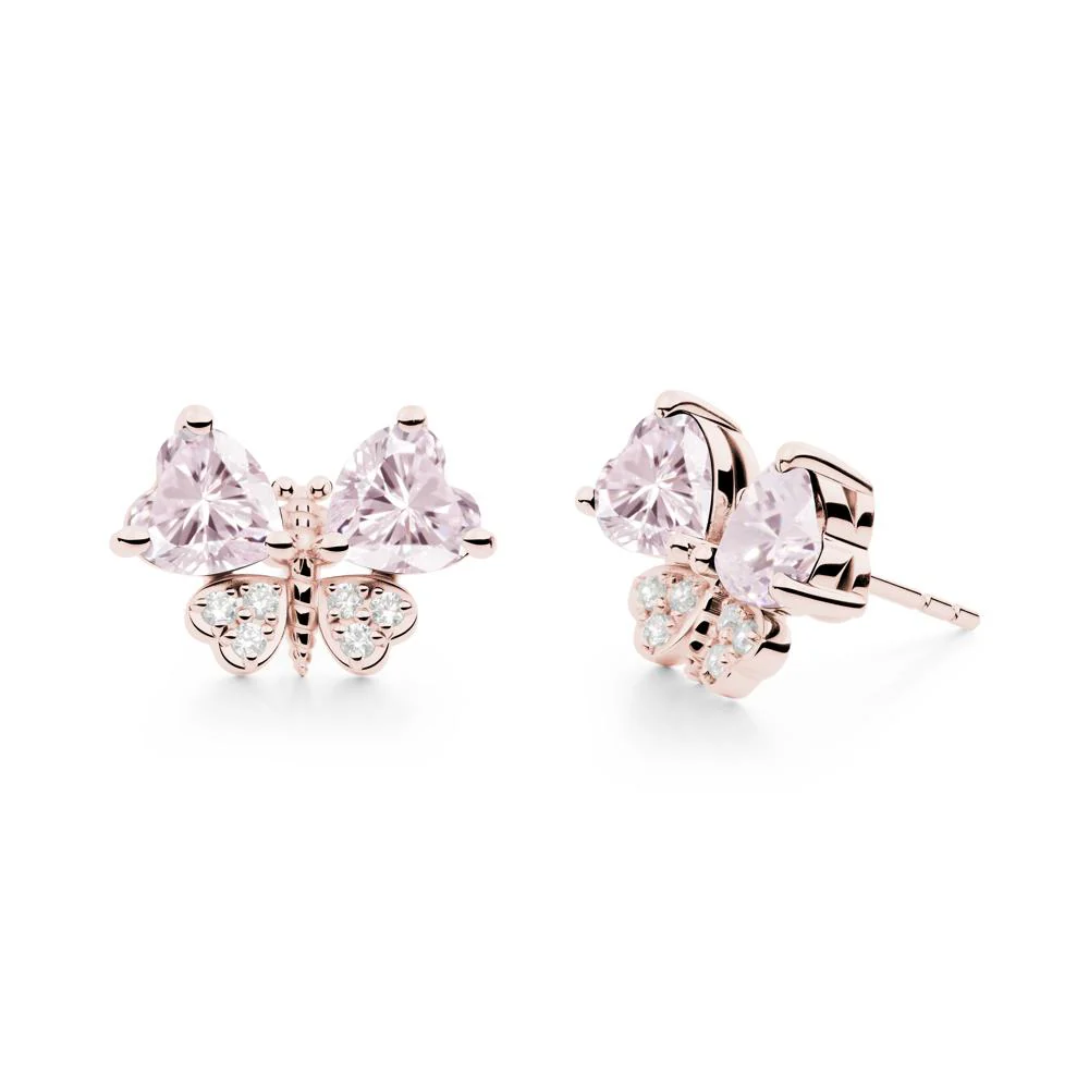 Heart Shaped Wings Butterfly Pink Cubic Zirconia Earrings - Image 6