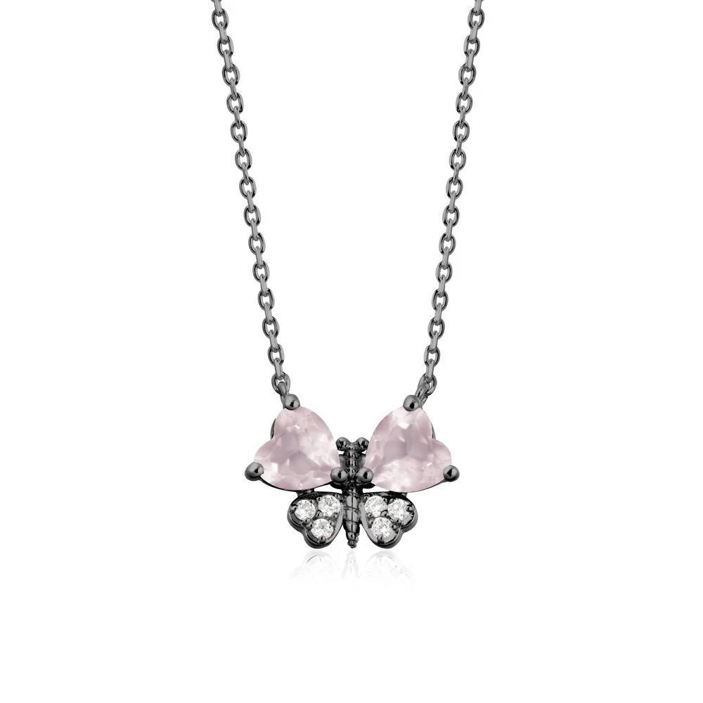 Heart Shaped Wings Butterfly Rose Quartz Necklace