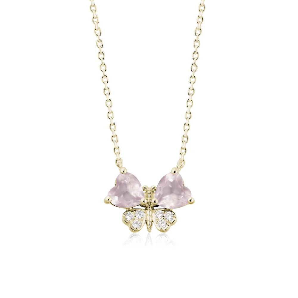 Heart Shaped Wings Butterfly Rose Quartz Necklace - Image 4