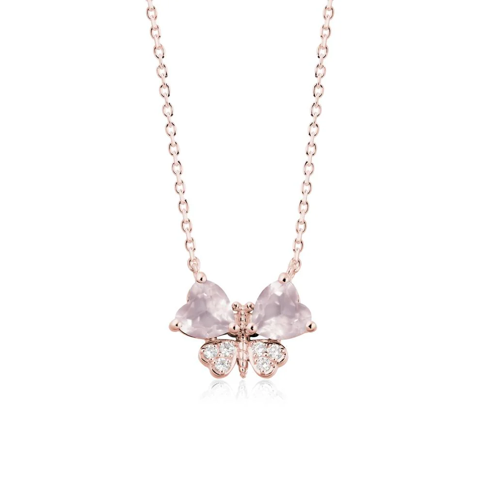 Heart Shaped Wings Butterfly Rose Quartz Necklace - Image 5