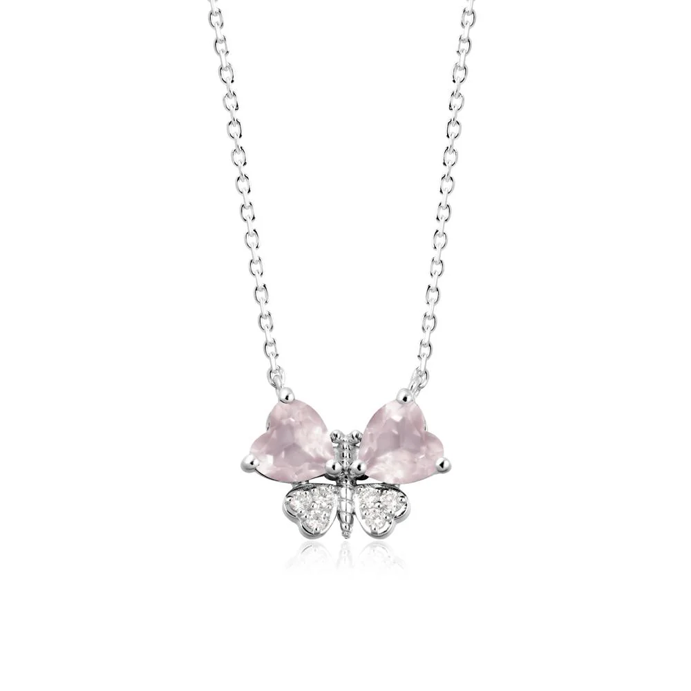 Heart Shaped Wings Butterfly Rose Quartz Necklace - Image 9