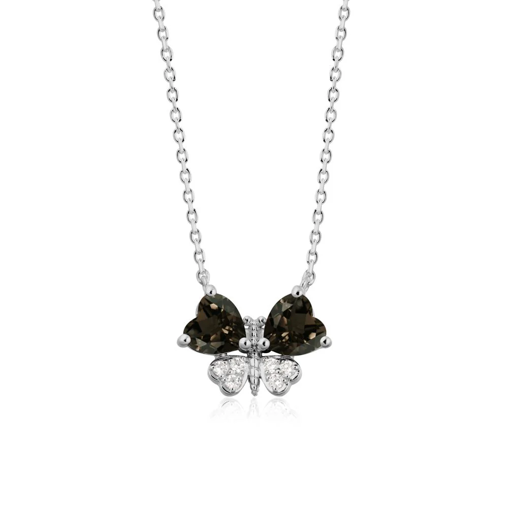 Heart Shaped Wings Butterfly Smoky Quartz Necklace