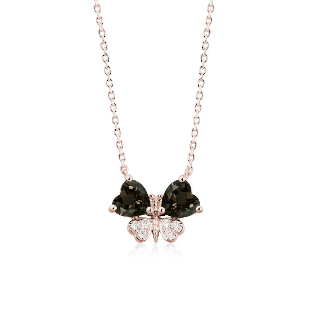 Heart Shaped Wings Butterfly Smoky Quartz Necklace - Image 2