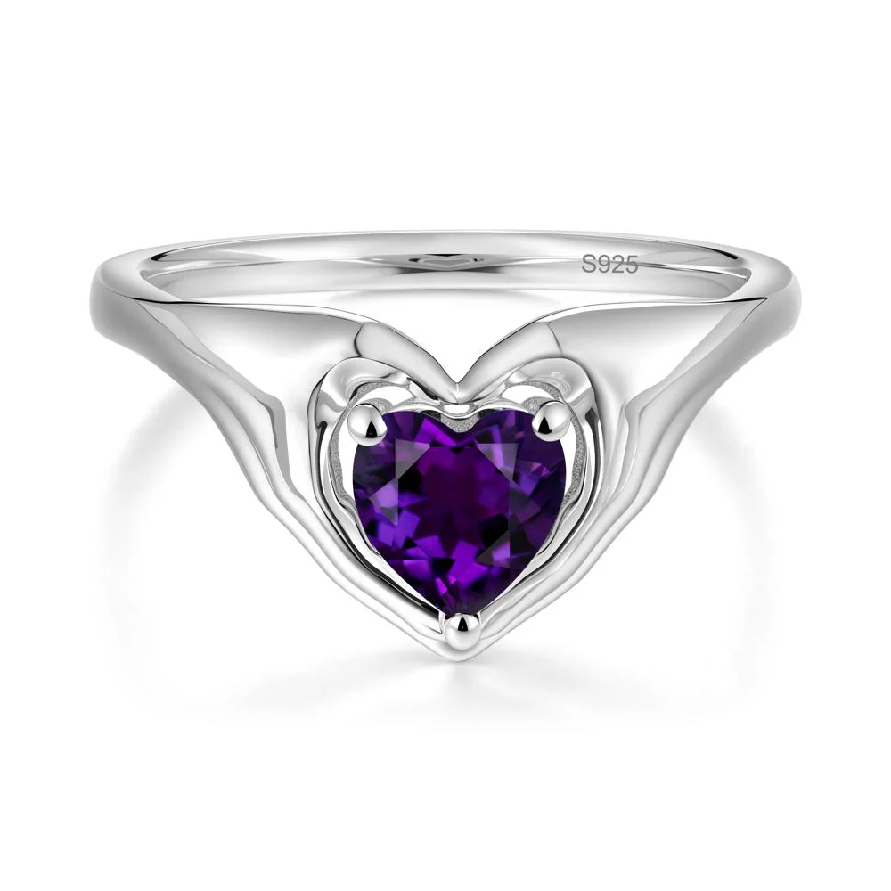 Heart Shapped Amethyst Claddagh Ring - Image 2