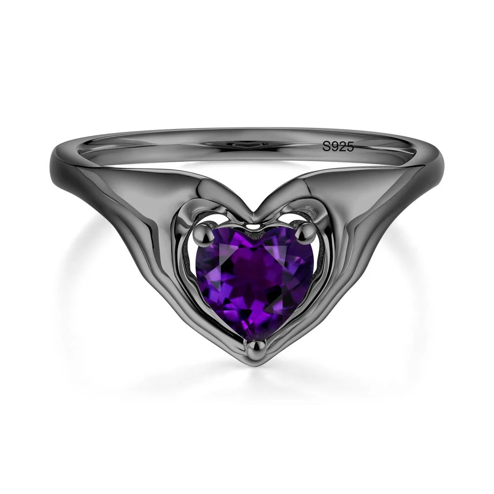 Heart Shapped Amethyst Claddagh Ring - Image 3