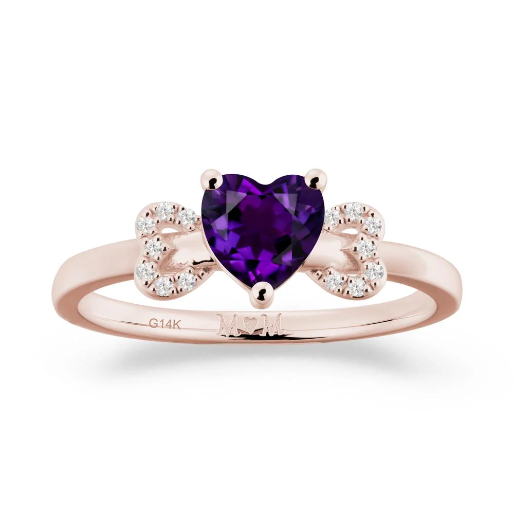 Heart Shaped Amethyst Birthstone Ring for Mom