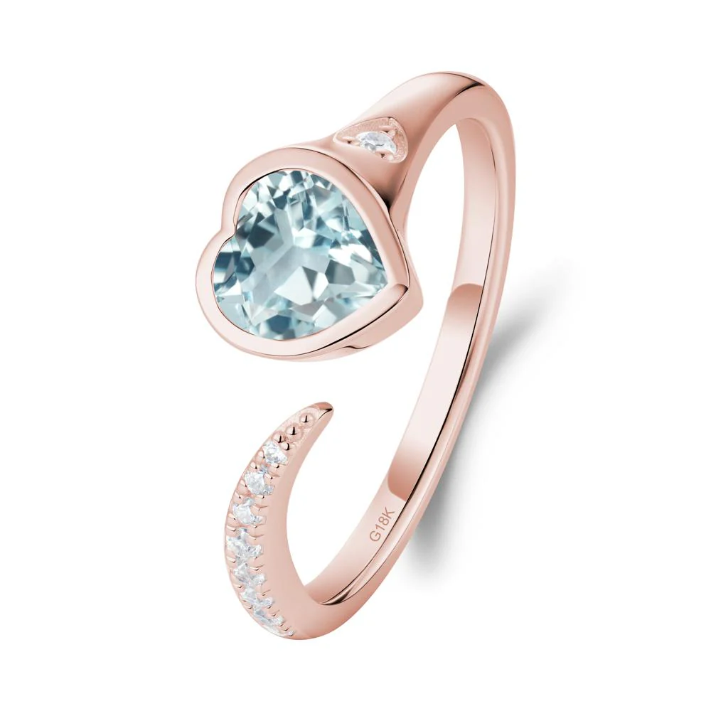 Heart Shapped Aquamarine Open Ring - Image 7