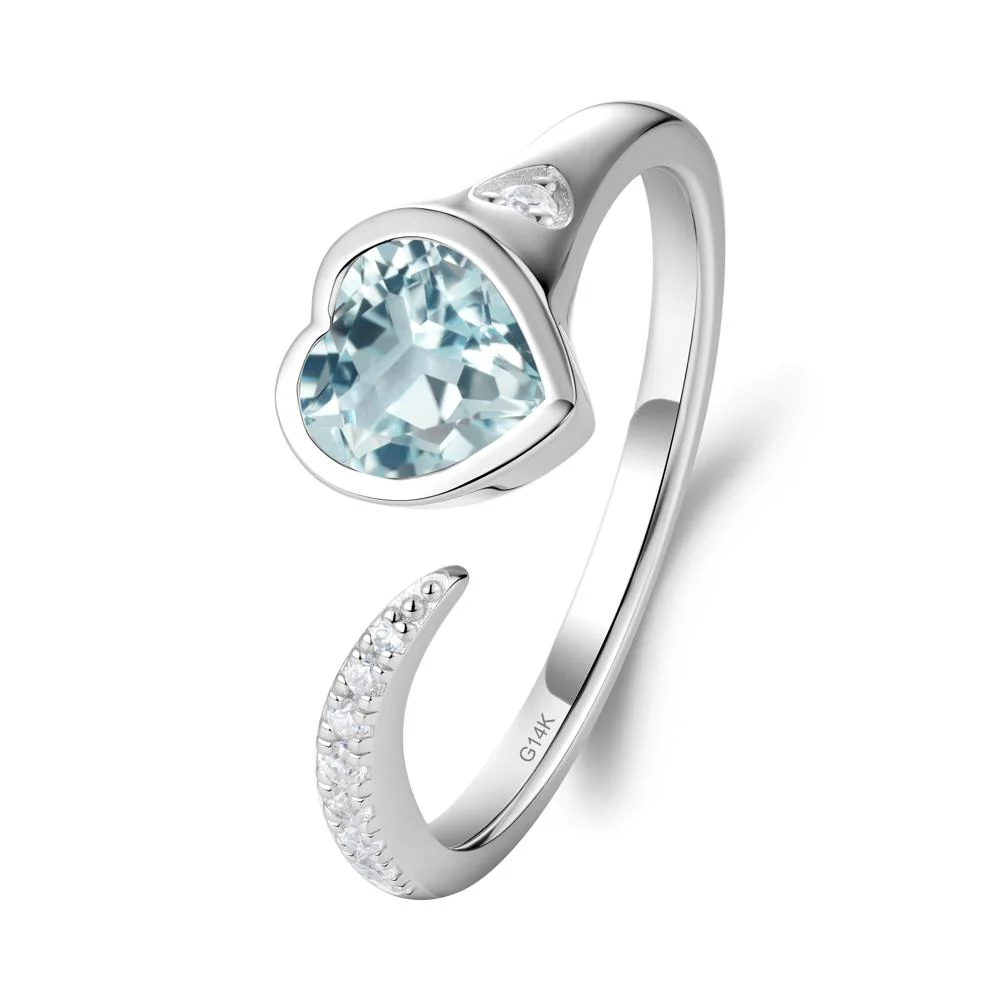 Heart Shapped Aquamarine Open Ring - Image 8