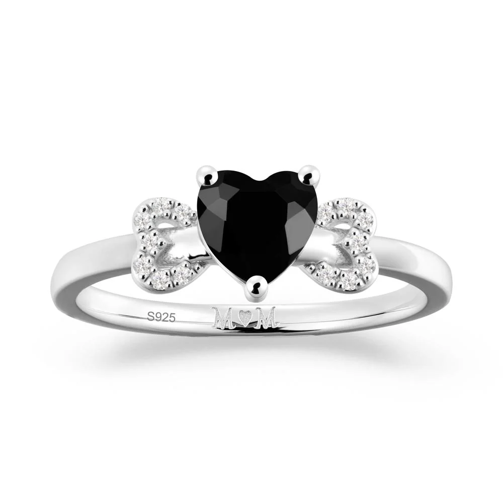 Bow Inspired Black Spinel Mom Ring - Image 5