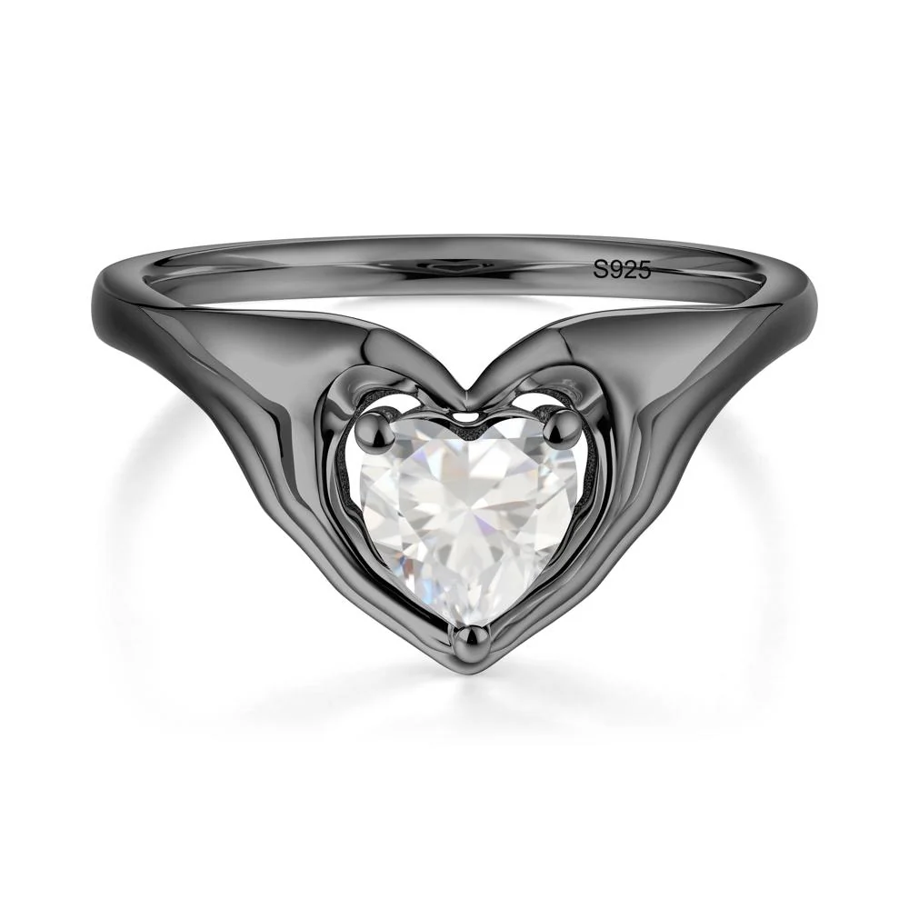 Heart Shapped Cubic Zirconia Claddagh Ring